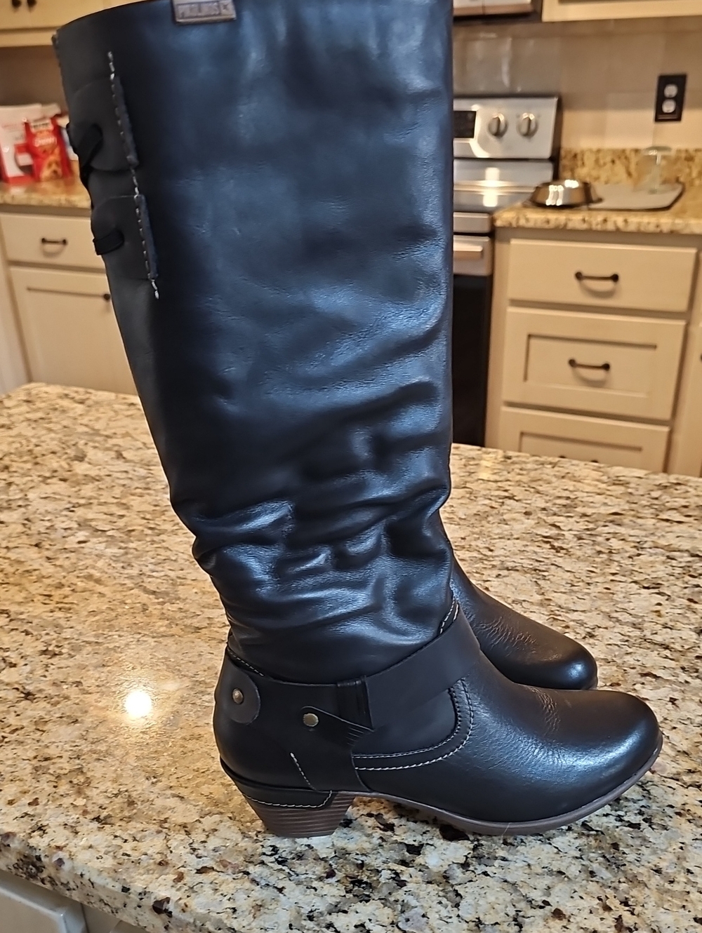 PIKOLINOS Black Knee-High Riding Boots with Buckle Detail
